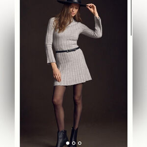 ANTHROPOLOGIE BNWT long sleeve A-line sweater dress ribbed knit grey size large